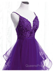 Beautiful Purple Tulle Layers With Lace Long Evening Dress, Purple Evening Prom Dress Party Dress