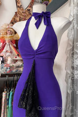 Beautiful Purple V-Neck Lace Mermaid Long Evening Prom Dress Backless Birthday Party Dress
