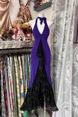 Beautiful Purple V-Neck Lace Mermaid Long Evening Prom Dress Backless Birthday Party Dress