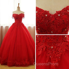 Beautiful Red Tulle Sweet 16 Gowns, Evening Prom Gowns, Red Party Dress