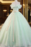 Beautiful Sage Green Tulle Floor Length Evening Prom Dress, A-Line Off The Shoulder Evening Part Dress