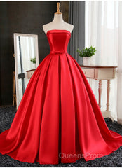 Beautiful Satin Scoop Floor Length Ball Evening Prom Dress , Dark Red Sweet 16 Gown