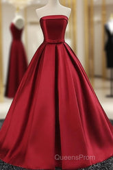 Beautiful Satin Scoop Floor Length Ball Evening Prom Dress , Dark Red Sweet 16 Gown