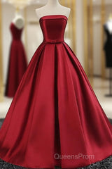 Beautiful Satin Scoop Floor Length Ball Evening Prom Dress , Dark Red Sweet 16 Gown