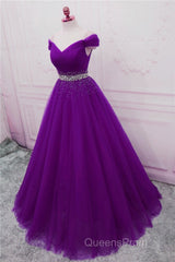 Beautiful Sequins Sweetheart Long Party Dress, Purple Tulle Evening Gown