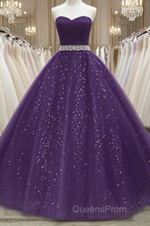Beautiful Shiny Purple Tulle Beaded Ball Gonw Party Dress, Purple Evening Prom Dress