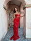 Beautiful Spaghetti Straps Birthday Party Dress Red Lace Classy Prom Dress