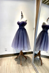 Beautiful Sweetheart Tulle With Lace Short Evening Prom Dress, Purple Homecoming Dress
