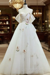 Beautiful Tulle Lace Long Evening Prom Dress, Off The Shoulder Evening Party Dress