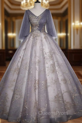 Beautiful Tulle V-neckline Long Evening Dress, Tulle Lace Applique Party Dress