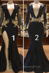 Beautiful V-Neck Long Sleevess Appliques Mermaid Floor-Length Evening Prom Dress
