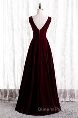 Beautiful Wine Red Simple Long A-Ine Wedding Party Dress, Dark Red Evening Prom Dress