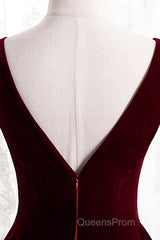 Beautiful Wine Red Simple Long A-Ine Wedding Party Dress, Dark Red Evening Prom Dress