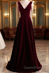 Beautiful Wine Red Simple Long A-Ine Wedding Party Dress, Dark Red Evening Prom Dress