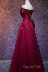 Beautiful Wine Red Tulle Sweetheart Long Evening Prom Dress, A-Line Party Dress