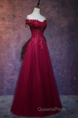 Beautiful Wine Red Tulle Sweetheart Long Evening Prom Dress A-Line Party Dress Elegant Evening Dress