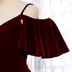 Beautiful Wine Red Velvet Off Shoulder Floor Length Party Dress, Velvet Junior Evening Prom Dress