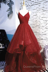 Beautiful Wine Red Velvet Straps V-Neckline Party Dress Evening Prom Dress, Long Evening Dress