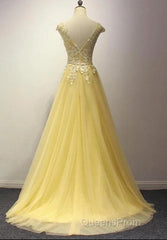Beautiful Yellow Long Evening Prom Dress, A-Line Round Neckline Formal Dress