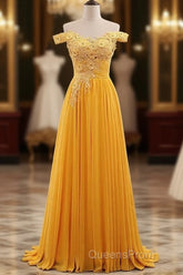 Beautiful Yellow Off Shoulder Long Party Dress, Sweetheart Formal Dress