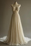 Off-White A-Line V-Neck Chiffon Beaded Long Classy Prom Dress Simple Wedding Dress Bridesmaid Dress