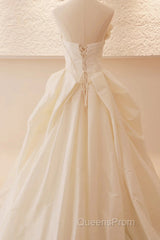 Beige Wedding Dress Strapless Sleeveless A-Line Full Bridal Dress Sophisticated Wedding Gown With Train