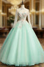 Best For You Green Ball Gown Tulle Long Sleeve Backless Appliques Quinceanera Dress