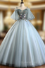 Best For You Light Blue Ball Gown Tulle Spagehtti Straps Short Sleeve Quinceanera Dress