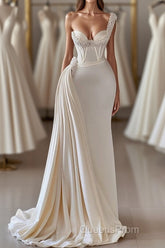 Biztunnel Charming Long Sweetheart One Shoulder Mermaid Evening Prom Dress with Ruffles