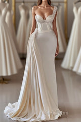 Biztunnel Charming Long Sweetheart One Shoulder Mermaid Evening Prom Dress with Ruffles