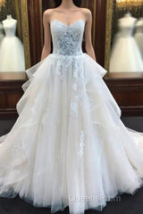 Biztunnel Long A-Line Strapless Lace Tulle Wedding Dress