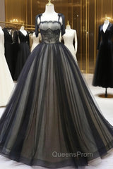 Black A-Line Tulle Long Evening Prom Dress, Black Tulle Evening Dress