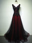 Black And Tulle V-Neckline Beaded Lace Long Party Dress, A-Line Classy Prom Dress Classy Evening Dresss