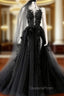 Black Appliues Backless Evening Prom Dress With Spilt