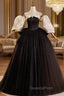 Black Ball Goen Satin Strapless Puff Sleeve Evening Prom Dress