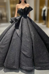Black Ball Gown Sequins Strapless Evening Prom Dress