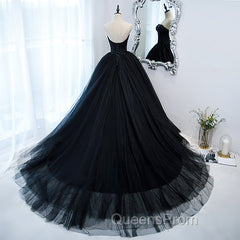 Black Ball Gown Sweetheart Satin and Tulle Evening Gown, Black Party Dress