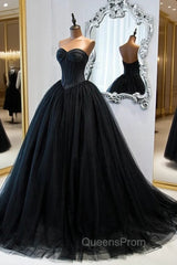 Black Ball Gown Sweetheart Satin and Tulle Evening Gown, Black Party Dress