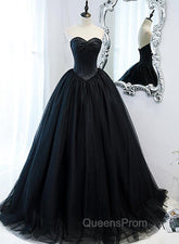Black Ball Gown Sweetheart Satin and Tulle Evening Gown, Black Party Dress