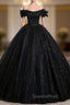 Black Ball Gown Tulle Sequins Off the Shoulder Quinceanera Dress