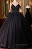 Black Ball Gown Tulle Straps Beading Quinceanera Dress