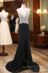 Black Chiffon Mermaid V-neck Evening Prom Dress