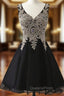 Black Chiffon V-neck Lace Appliques Beading Homecoming Dress