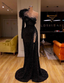 Black Classy Evening Dress High Neck Side Split Long Sleeve Mermaid Classy Prom Dress Feather Beaded Sexy Special Occasion Gowns