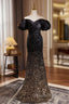 Black Gold Mermaid Sequins Off the Shoulder Evening Prom Dress