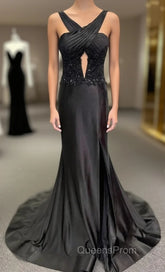 Black Halter Long Evening Prom Dress with Corset Top and Slit Skirt