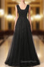 Black Lace Appliques Backless Evening Prom Dress