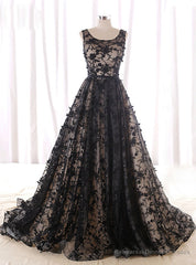 Black Lace Appliques Tulle Backless Wedding Dress