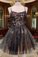 Black Lace Short Evening Prom Dress, Cute A-Line Homecoming Party Dress