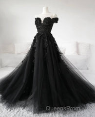 Black Lace Wedding Dress Off The Shoulder Pearls Tulle Formal Evening Prom Dress